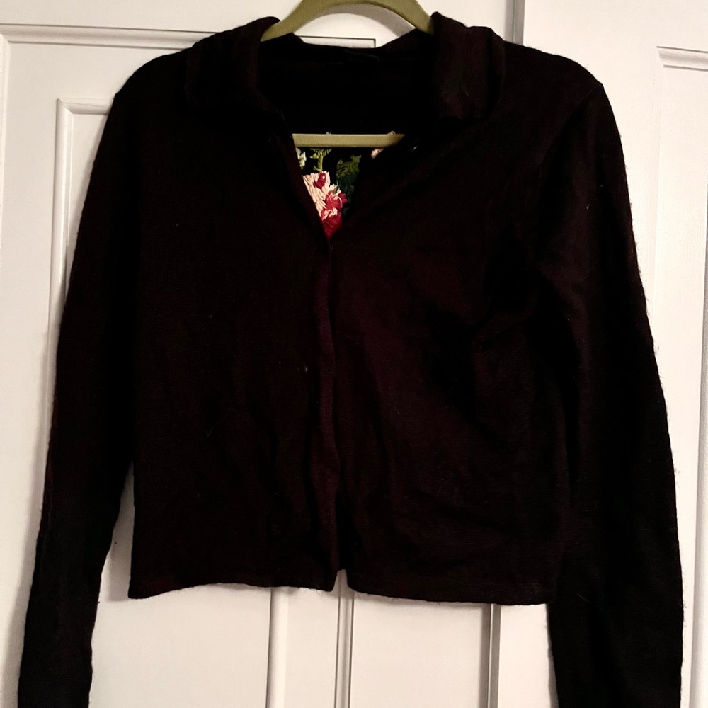 NICOLE FARHI Black Embroidered Cardigan